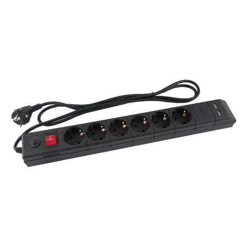 Сетевой фильтр BURO BU-SP1,8_USB_2A-B, 6 розеток, 1,8 м, Black в Норд